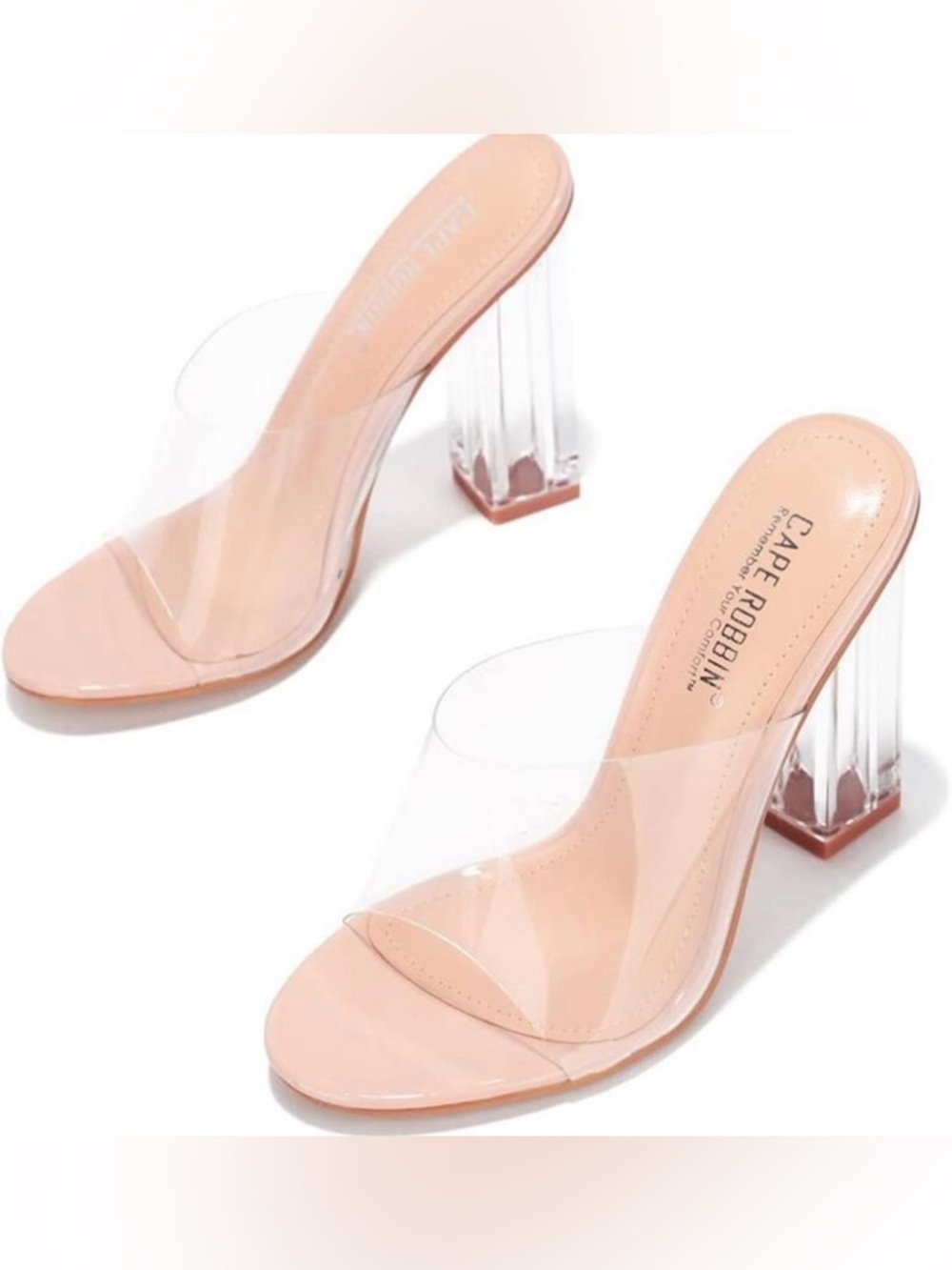 Cape Robbin Fusion Clear Lucite Block Heel Mules Nude Pink Size 6 NWOT